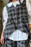 Nora Brushed Cotton Gingham Trapeze Waistcoat Black
